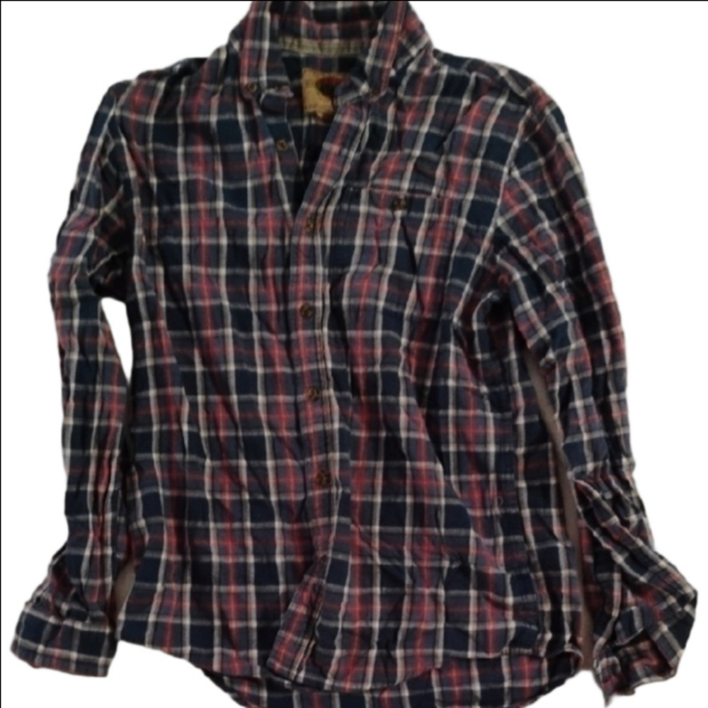 Boston Traders Men's Medium Casual Plaid Button DownCollared Shirt Navy and Red